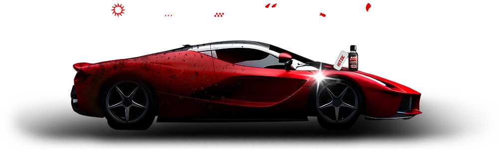 Red sports car showcasing HITEK ceramic coating with deep gloss finish and environmental protection