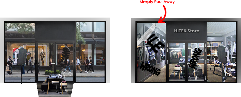 Anti Graffiti security film comparison showing protected versus unprotected glass