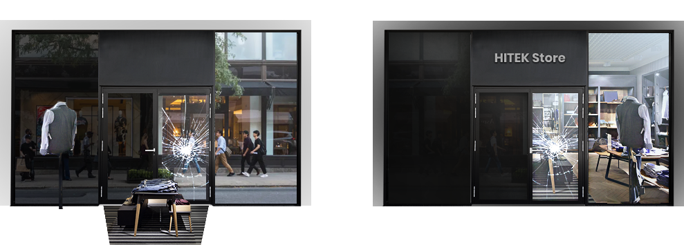 Security Dyed security film comparison showing protected versus unprotected glass