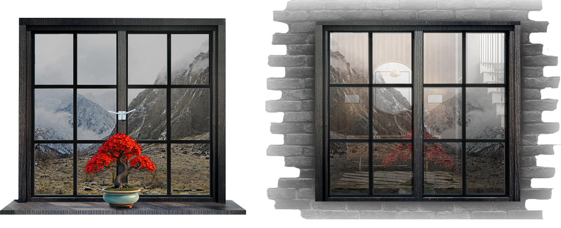 Silver Reflective solar control film comparison showing before versus after application