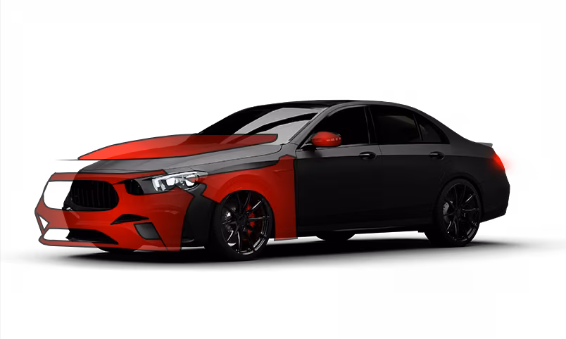 HITEK illustration of paint protection film coverage on a vehicle