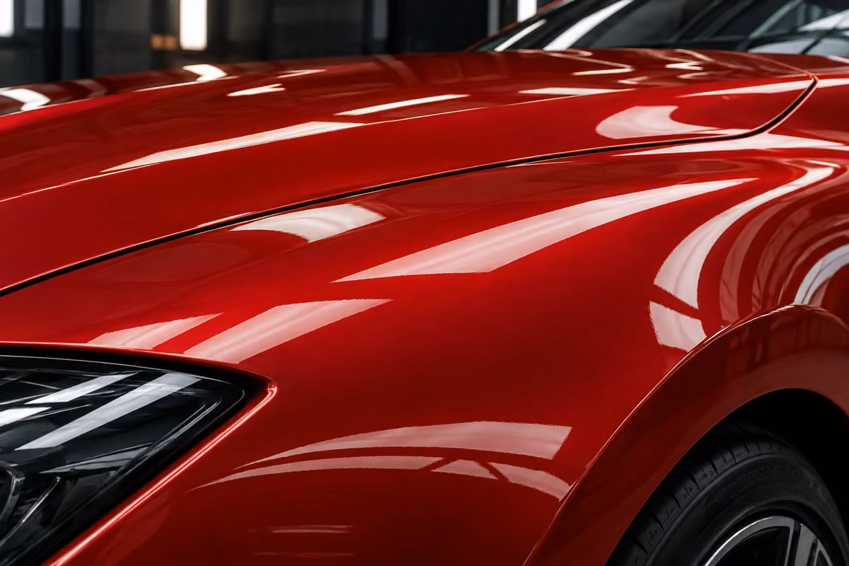 Clear gloss on paint illustrated on prepared automotive paint