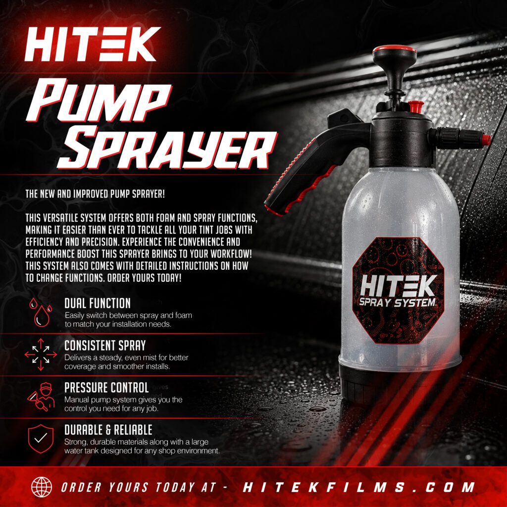 Alt Text: HITEK Pump Sprayer with dual spray and foam functions for professional window tint and film installations.