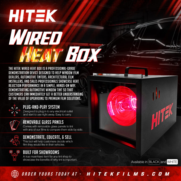 HITEK Wired Heat Box for demonstrating window tint heat rejection with removable glass panels.
